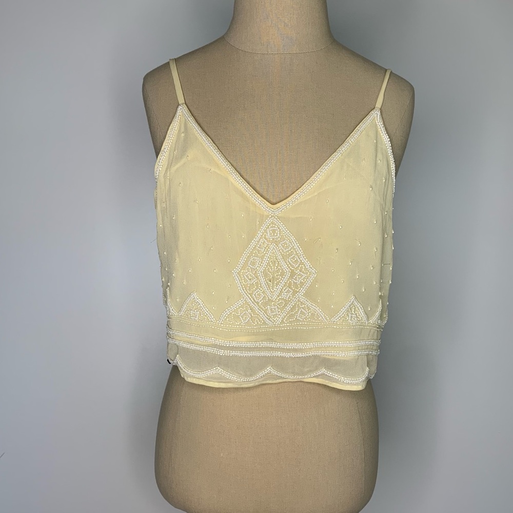 Forever 21 yellow embellished top Small summer embellished tank butter yellow